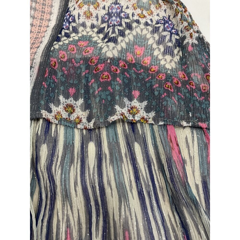 Meadow Rue By Anthropologie Tiered Maxi Dress Multicolor Silver Thread Size 10 - Picture 6 of 9